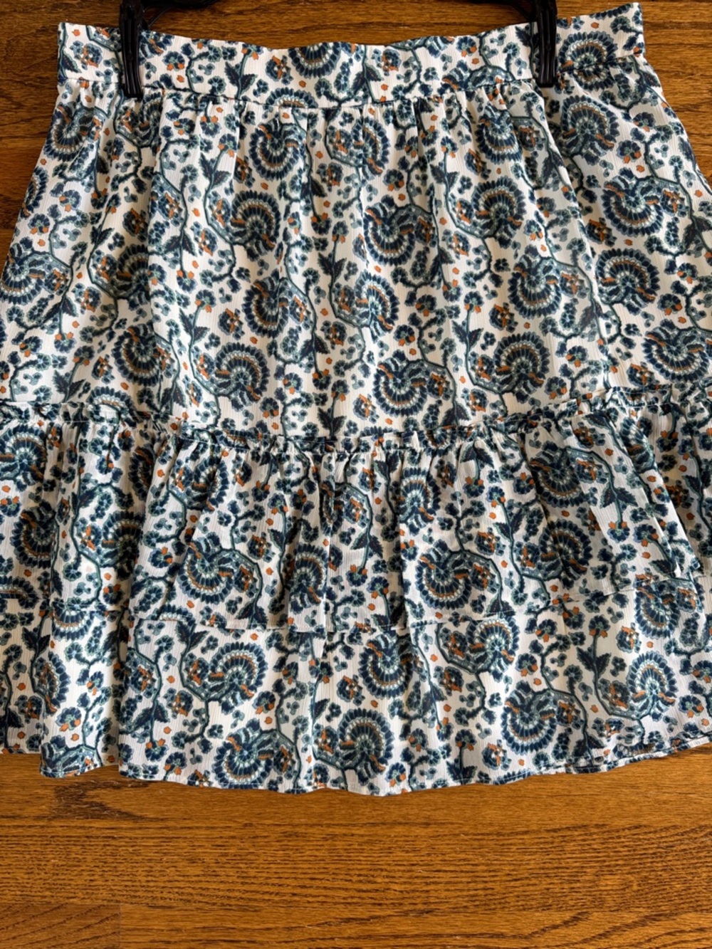 J. Crew Factory Tiered Skirt - Blue, White, and Gold Floral M